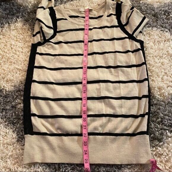 Loft womens cream black striped long sleeve round neck pullover knit sweater lrg - Picture 10 of 12